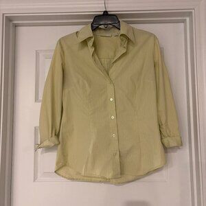 Yellow-Green, White Pin-Stripped Button Down Blouse